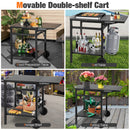 Movable Outdoor Grill Cart with Folding Tabletop and Hooks-Black by LJGDeals