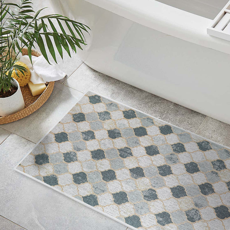 Moroccan Design 2 Piece Bathroom Rugs Set | Beige&Gray