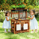Mud Kitchen Fir Wood Play Kitchen with 4 Panting Pots Faucet Removable Sink-Natural by LJGDeals