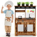 Mud Kitchen Fir Wood Play Kitchen with 4 Panting Pots Faucet Removable Sink-Natural by LJGDeals