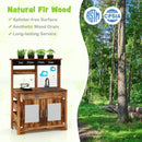 Mud Kitchen Fir Wood Play Kitchen with 4 Panting Pots Faucet Removable Sink-Natural by LJGDeals