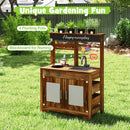 Mud Kitchen Fir Wood Play Kitchen with 4 Panting Pots Faucet Removable Sink-Natural by LJGDeals