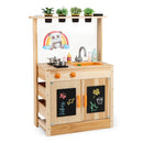 Kids Mud Kitchen Fir Wood Playset with Planting Pots and Blackboards-Natural by LJGDeals
