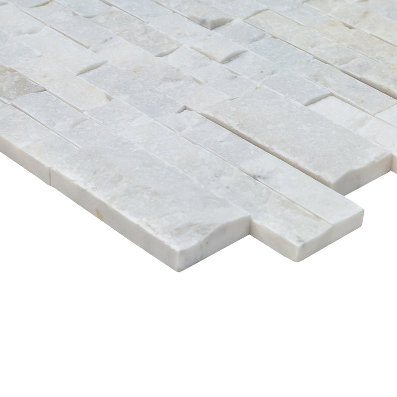 Mugla White Ledger 3D Panel 6"x24" Split-face Natural Marble Wall Tile