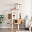 Modern Wooden Cat Tree with Perch Condos and Washable Cushions-Natural by LJGDeals