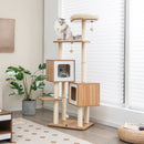 Modern Wooden Cat Tree with Perch Condos and Washable Cushions-Natural by LJGDeals