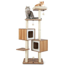 Modern Wooden Cat Tree with Perch Condos and Washable Cushions-Natural by LJGDeals