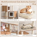 Modern Wooden Cat Tree with Perch Condos and Washable Cushions-Natural