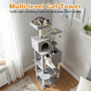 Multi-level Cat Tree Modern Cat Tower with Upholstered Perch and 2 Cat Condo by LJGDeals