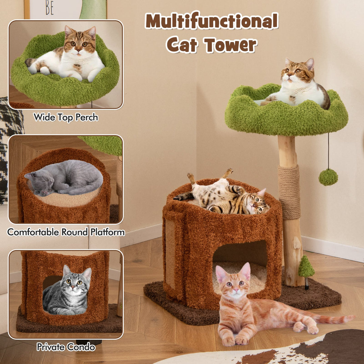 Multifunctional Cat Tree Cat Tower with Scratching Posts and Top Perch-Brown, photo 6 of 8