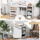 Multifunctional Folding Sewing Machine Craft Station with Storage Shelves-White