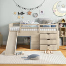 3-In-1 Twin Loft Bed with Slide Ladder Drawers for Kids Teens-Beige by DirectDeals