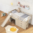 3-In-1 Twin Loft Bed with Slide Ladder Drawers for Kids Teens-Beige by DirectDeals