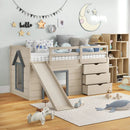3-In-1 Twin Loft Bed with Slide Ladder Drawers for Kids Teens-Beige by DirectDeals