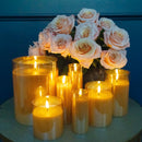 Amber Pillar Flameless LED Glass Candle Set of 3 | Remote & Timer Included for Easy Ambiance