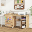 Multipurpose Folding Sewing Table Craft Station with Rattan Door-Natural by LJGDeals