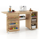 Multipurpose Folding Sewing Table Craft Station with Rattan Door-Natural by LJGDeals