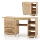 Multipurpose Folding Sewing Table Craft Station with Rattan Door-Natural by DirectDeals