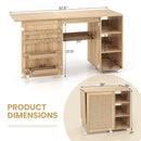 Multipurpose Folding Sewing Table Craft Station with Rattan Door-Natural by LJGDeals