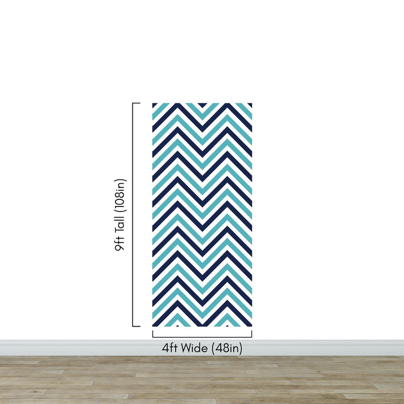 Seaside Chic Decor. Navy Blue and Teal Chevron Pattern Wallpaper.