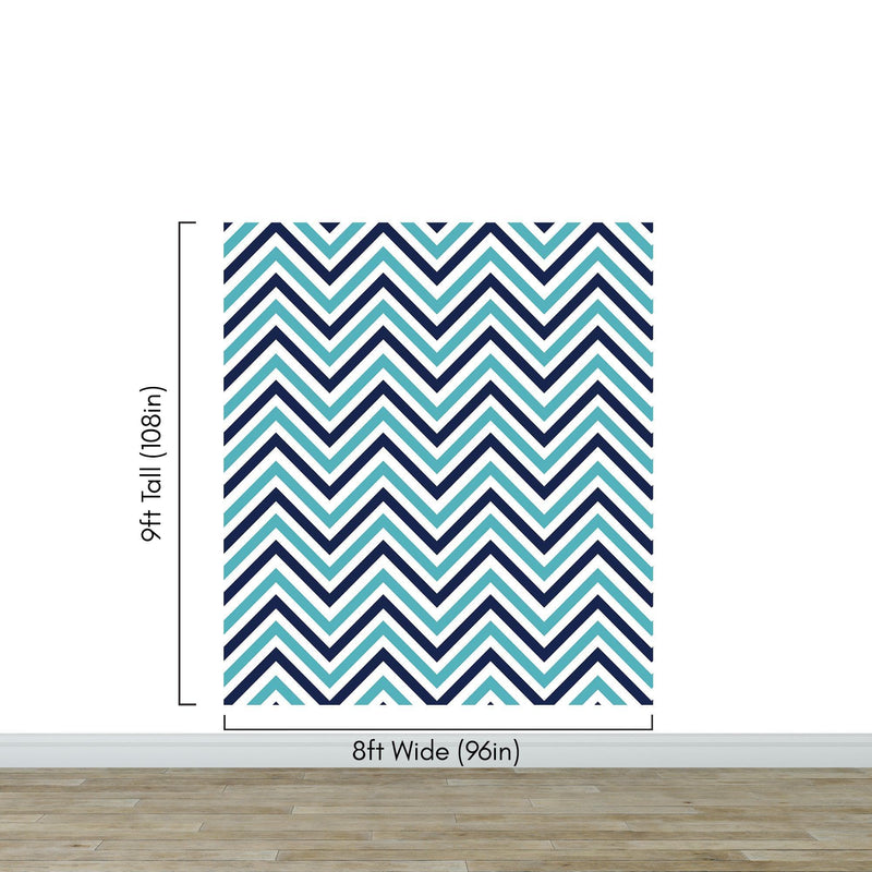 Seaside Chic Decor. Navy Blue and Teal Chevron Pattern Wallpaper.