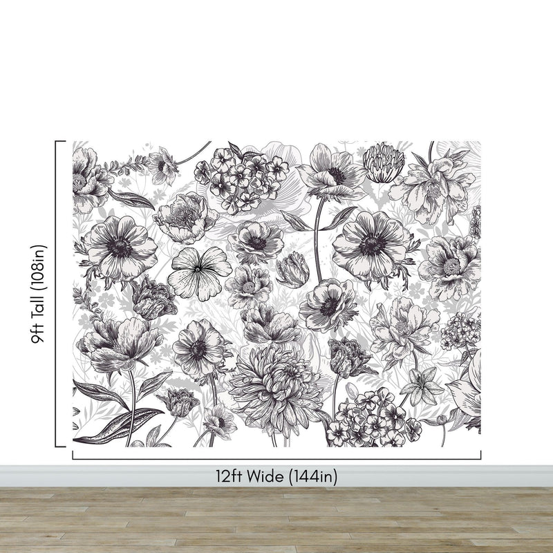 Black and White Flower Wallpaper Mural.