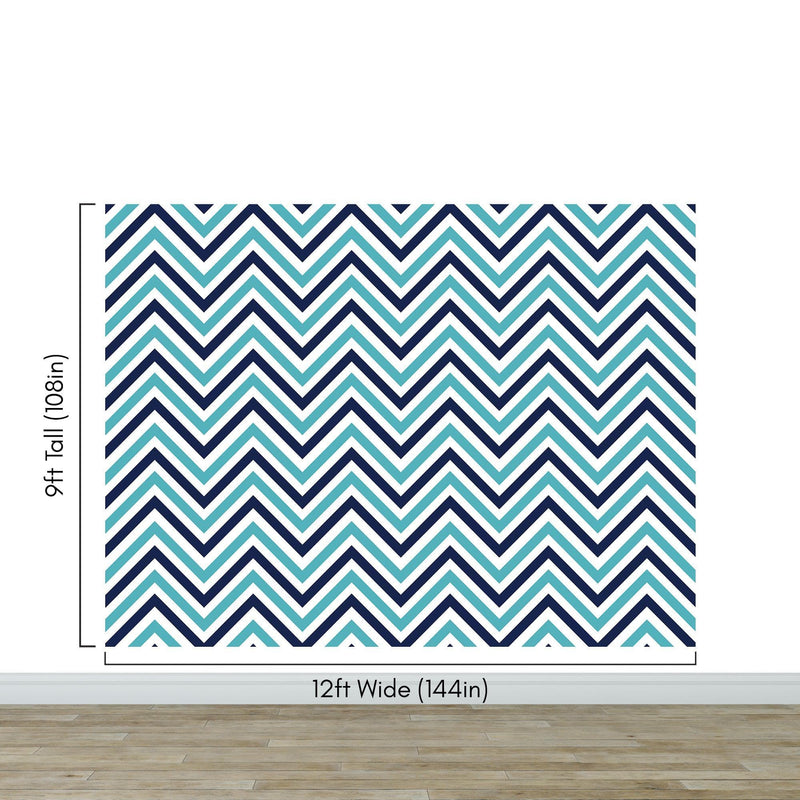 Seaside Chic Decor. Navy Blue and Teal Chevron Pattern Wallpaper.