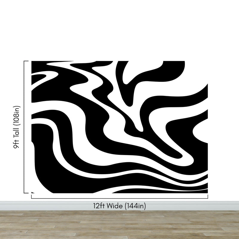 Black Swirly Line Wallpaper. Contemporary Art Decor. Modern Aesthetic.