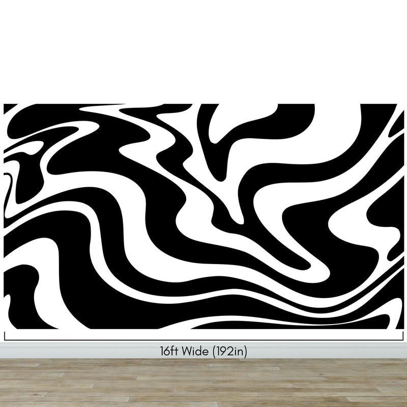 Black Swirly Line Wallpaper. Contemporary Art Decor. Modern Aesthetic.