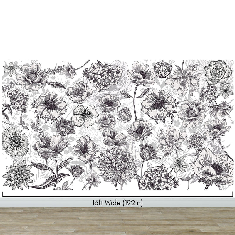 Black and White Flower Wallpaper Mural.