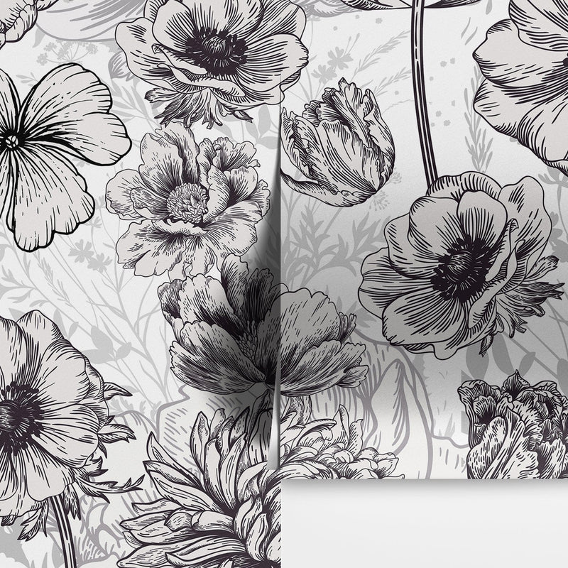 Black and White Flower Wallpaper Mural.