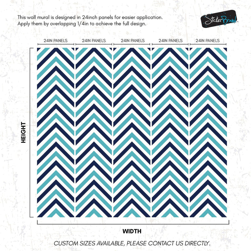 Seaside Chic Decor. Navy Blue and Teal Chevron Pattern Wallpaper.