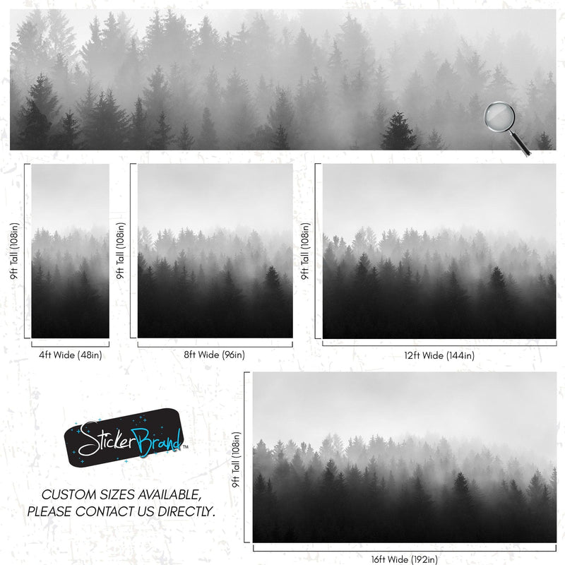 Black and White Misty Pine Forest Wallpaper.