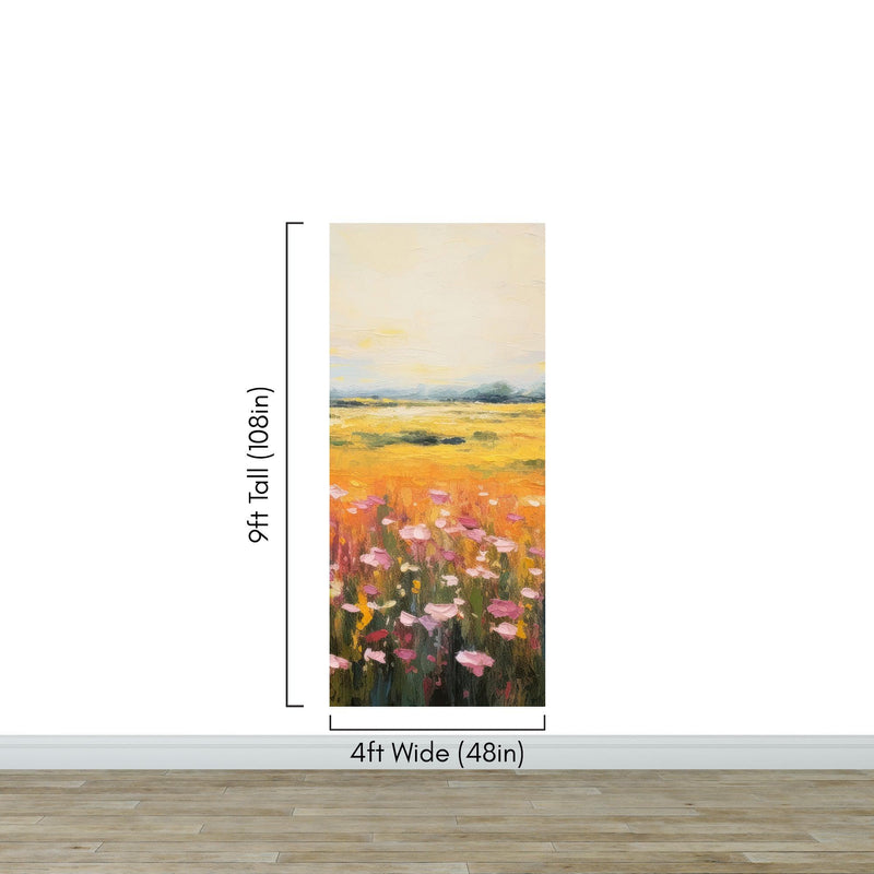 Colorful Yellow Flower Field Painting Wallpaper Mural.