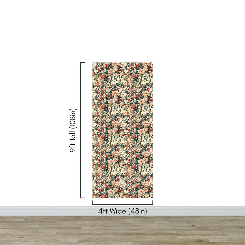 Botanical Flower Garden With Pastel Color Red, Green, Beige Background Wall Mural.