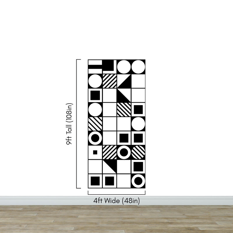 Black and White Geometric Shapes Wallpaper Mural Wall Art.