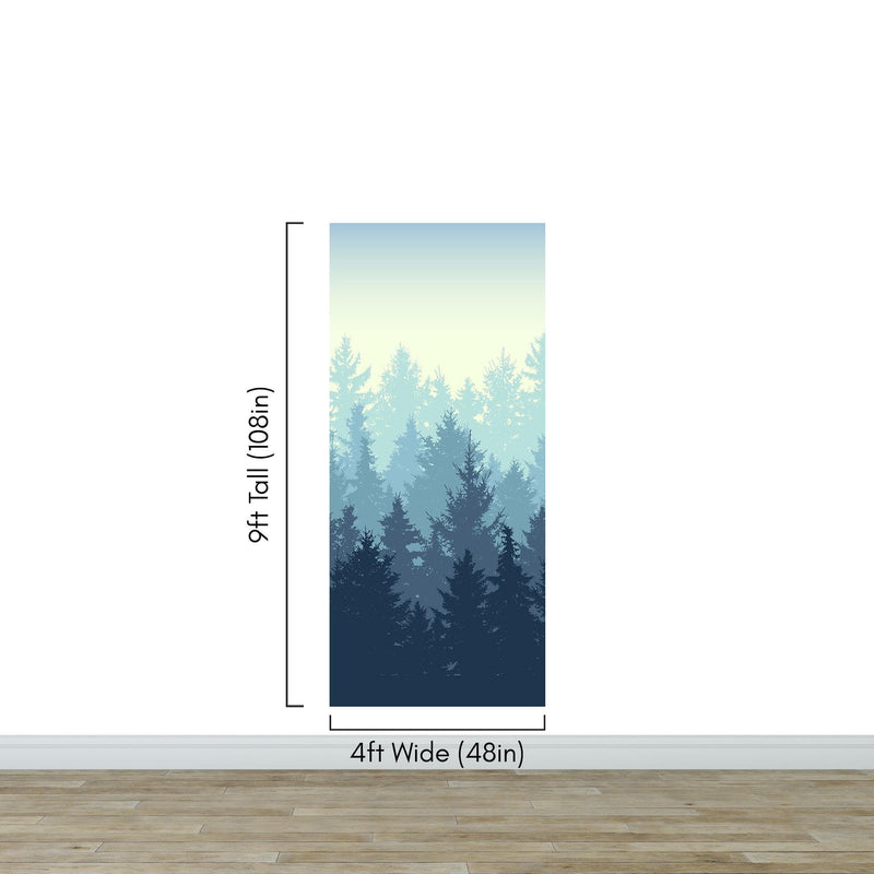 Misty Forest Wallpaper. Blue Pastel Color Mural