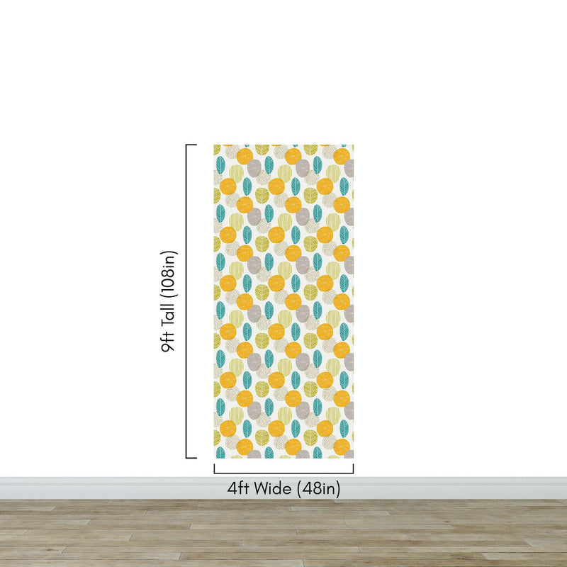 Autumn Leaves Wallpaper. Yellow, Grey, Teal Leaf Wall Mural.