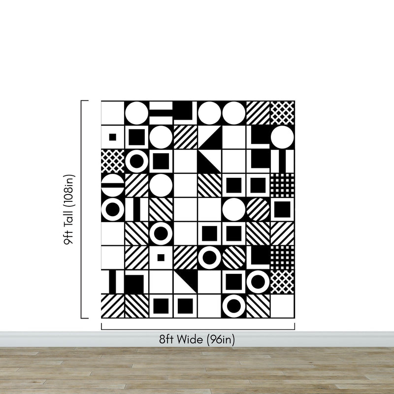 Black and White Geometric Shapes Wallpaper Mural Wall Art.