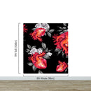 Valentines Hearts and Roses Watercolor Pattern Wall Mural. Black background.