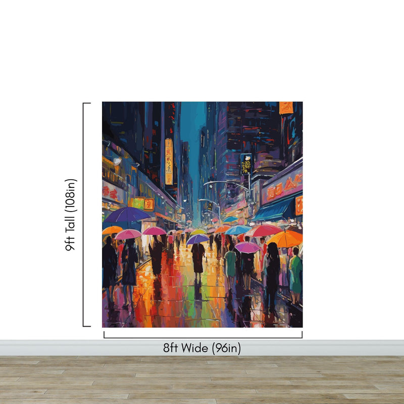 Raining Cityscape Wallpaper Mural - Abstract Color Mural.