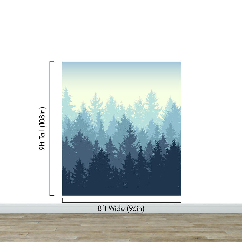 Misty Forest Wallpaper. Blue Pastel Color Mural