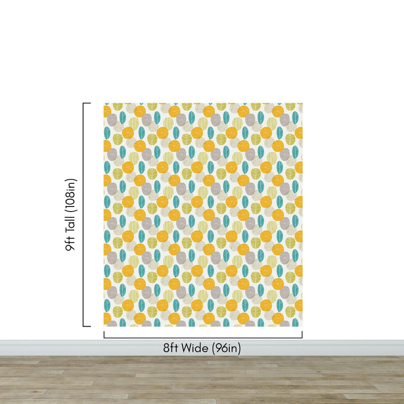 Autumn Leaves Wallpaper. Yellow, Grey, Teal Leaf Wall Mural.