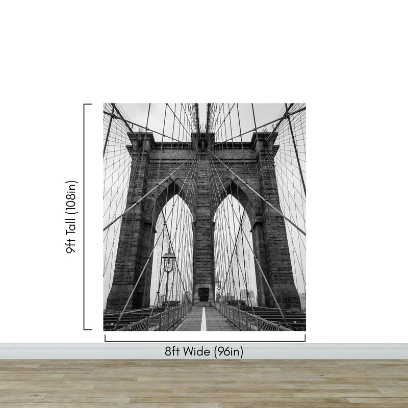 Black and White Brooklyn Bridge Wallpaper Mural. New York City Theme Decor.