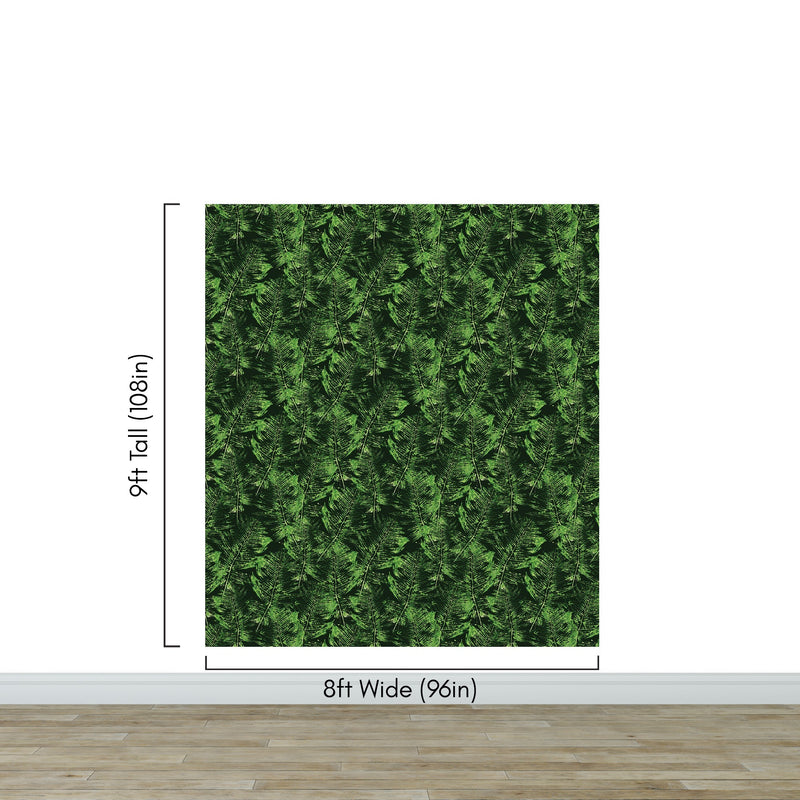 Green Leaves Pattern Wallpaper Mural. Botanical Wall Mural.