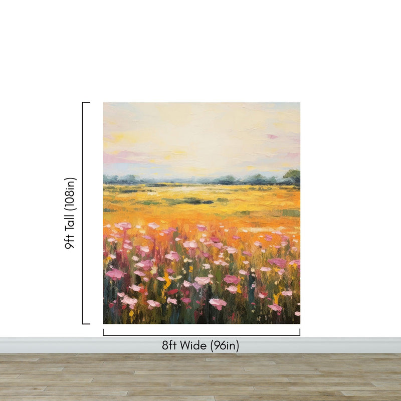 Colorful Yellow Flower Field Painting Wallpaper Mural.