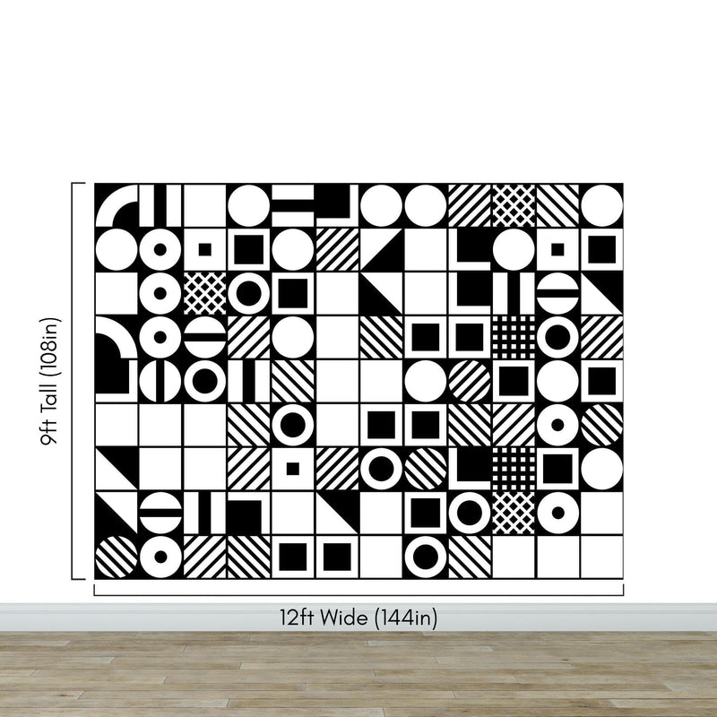 Black and White Geometric Shapes Wallpaper Mural Wall Art.