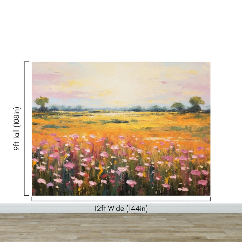 Colorful Yellow Flower Field Painting Wallpaper Mural.