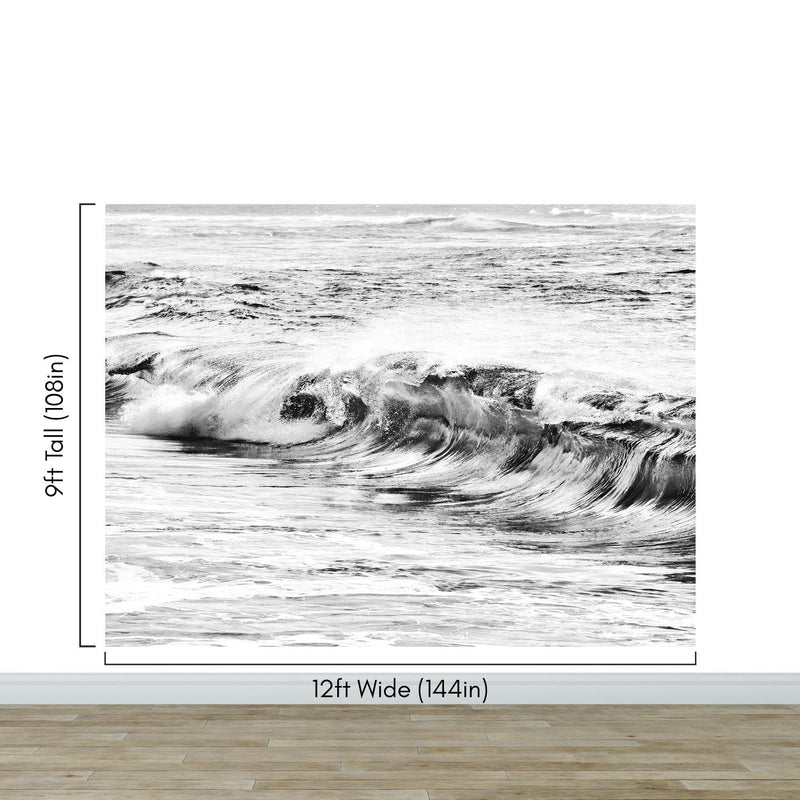 Ocean Wave Wallpaper. Black and White Surf Theme Wall Mural.