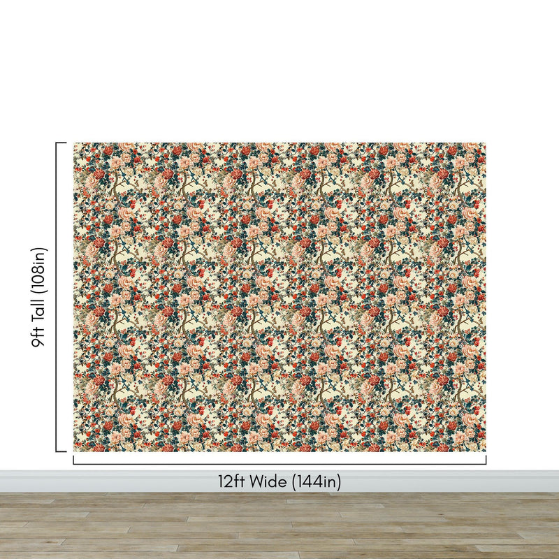 Botanical Flower Garden With Pastel Color Red, Green, Beige Background Wall Mural.